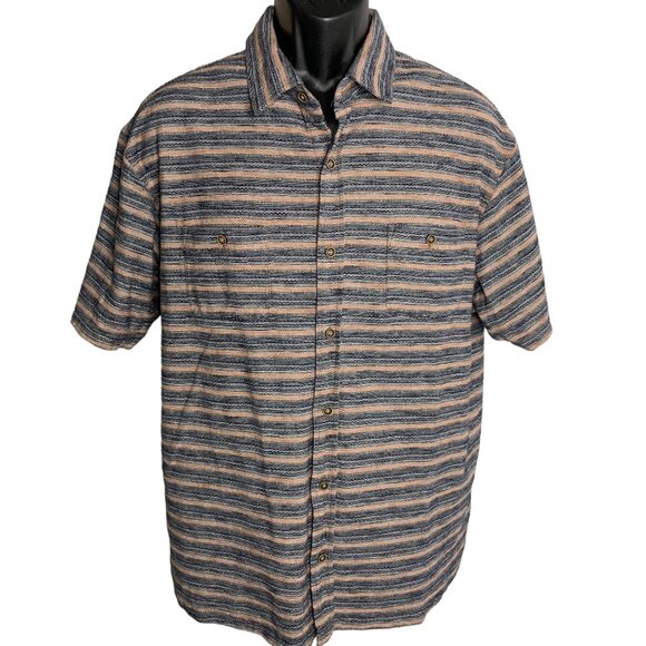 ROWM Other - ROWM Button Up Striped Knit Shirt XL Blue Red Stretch Short Sleeves Pockets